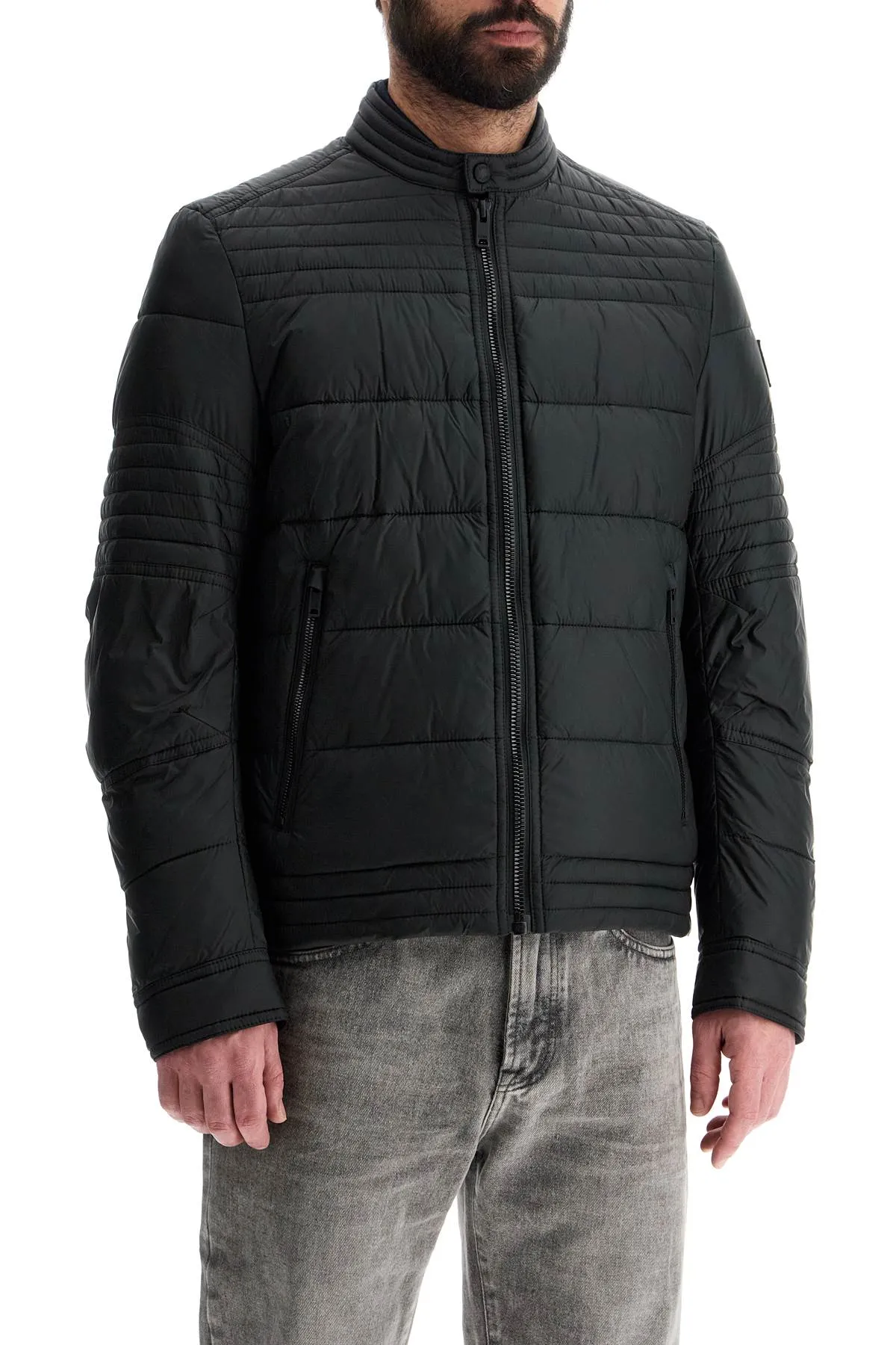 BLACK HIGH COLLAR DOWN JACKET REGULAR FIT