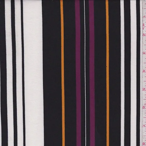 Black/White/Bright Purple Stripe Double Brushed Jersey Knit Fabric