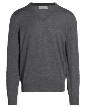 Charcoal Wool and Cashmere V-Neck Sweater