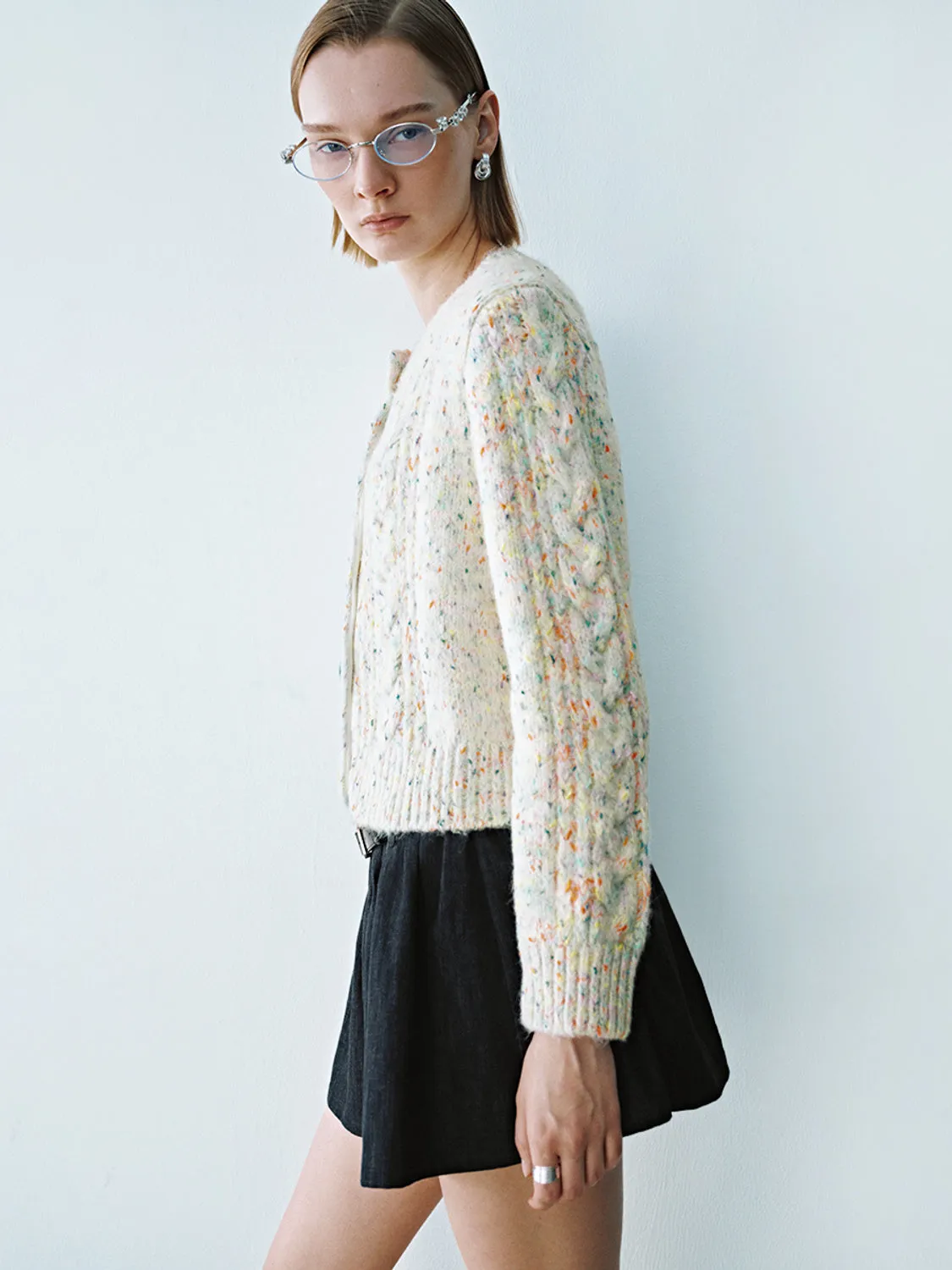 Crew Neck Knitted Tweed Cardigans