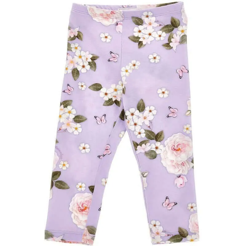 Girls Lilac Rapunzel Floral Leggings