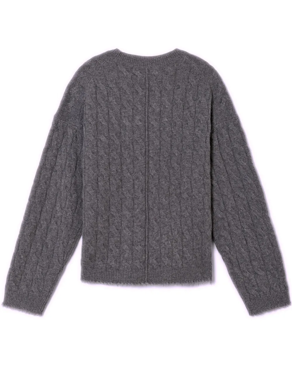 Grey Heather Cashmere Cable V Neck Pullover