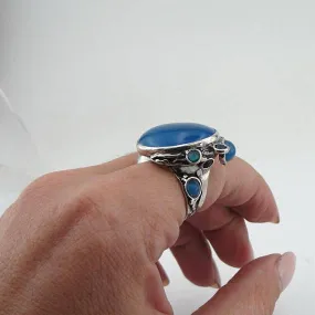 Hadar Designers Blue Agate Ring Handmade 925 Silver size