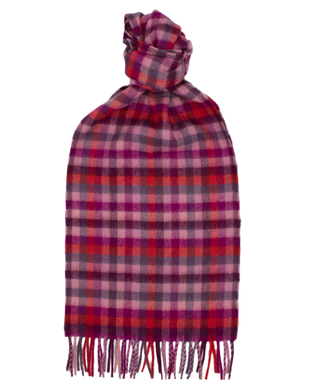 Joshua Ellis - Classic Shepherd's Check Cashmere Scarf Pink