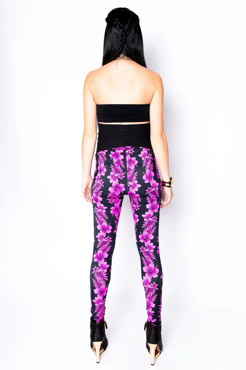 Maternity Pink Hawaiian Leggings (Small)