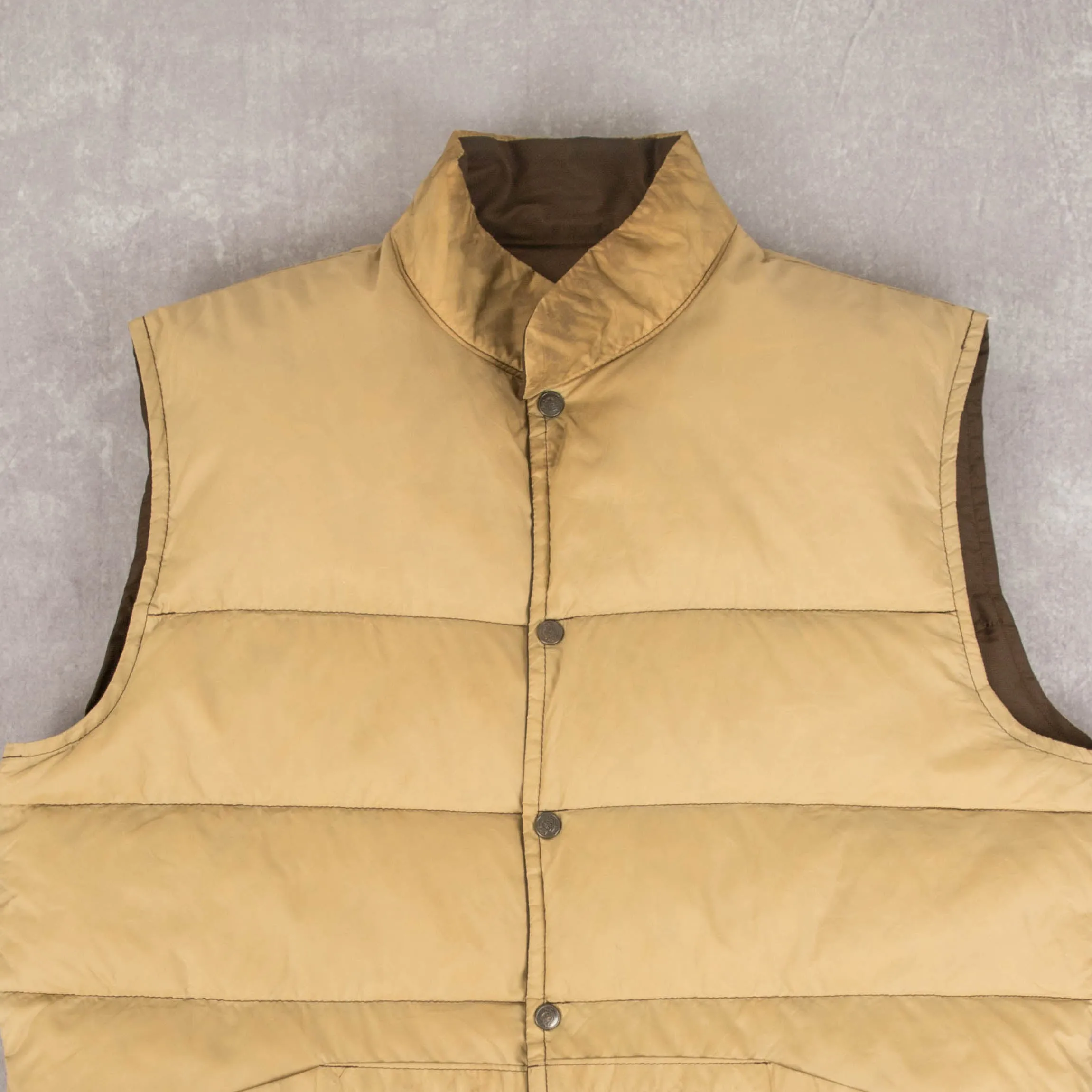 MEN'S VINTAGE 1980S REVERSIBLE GOOSE DOWN PUFFER GILET JACKET - X-LARGE