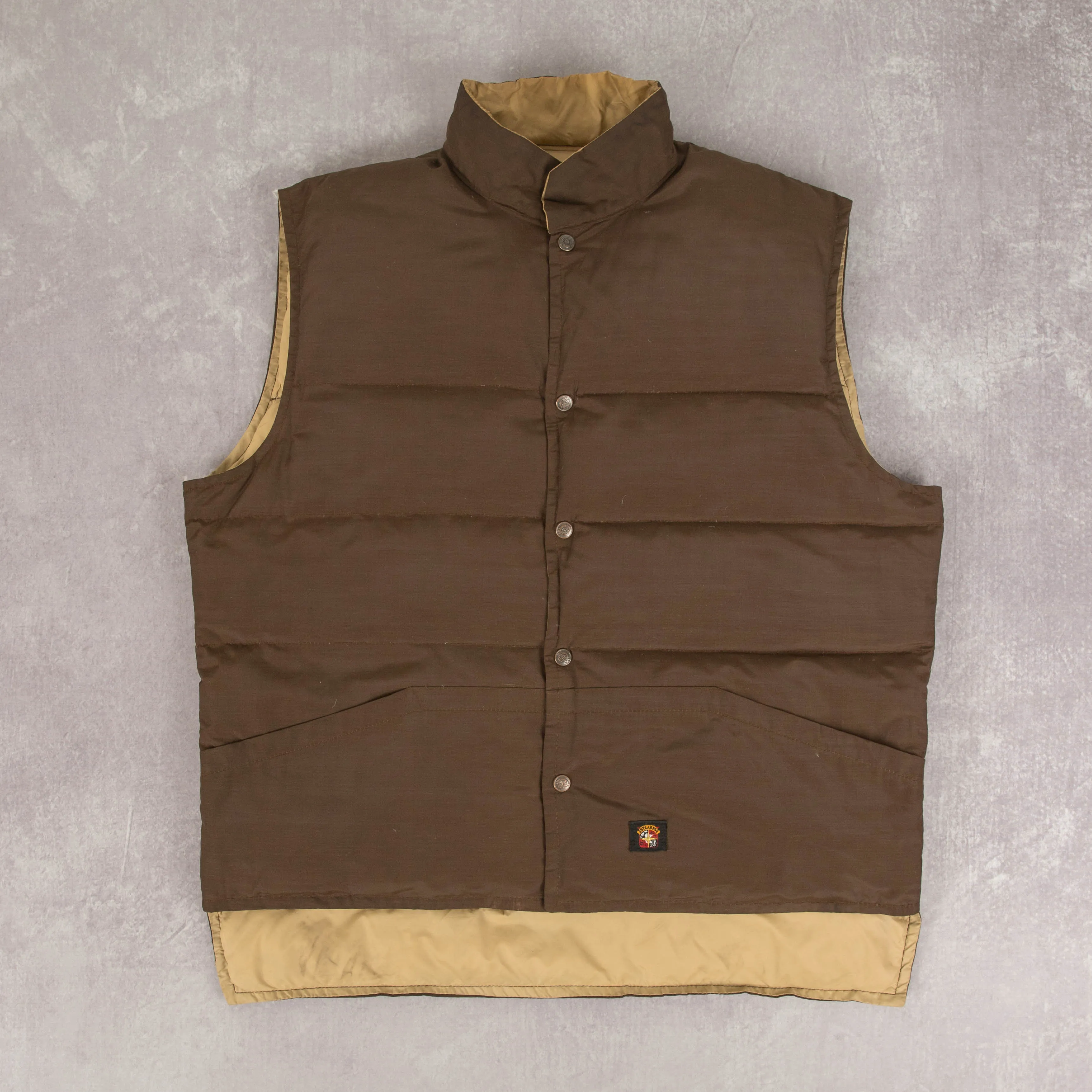 MEN'S VINTAGE 1980S REVERSIBLE GOOSE DOWN PUFFER GILET JACKET - X-LARGE
