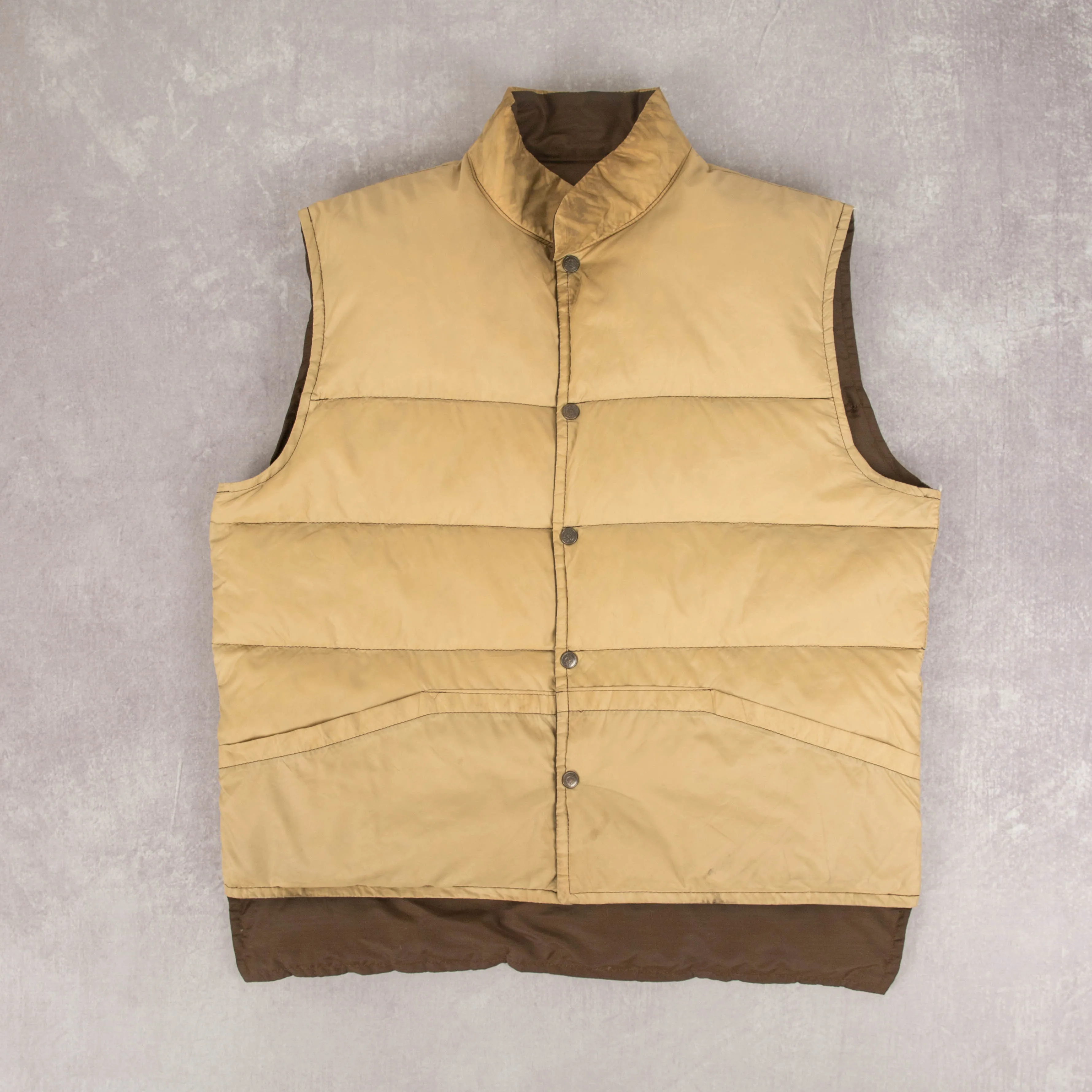 MEN'S VINTAGE 1980S REVERSIBLE GOOSE DOWN PUFFER GILET JACKET - X-LARGE