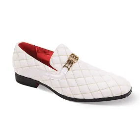 Mens White Gold Diamond Quilted Velvet Slip-On Dress Shoes After Midnight 7045