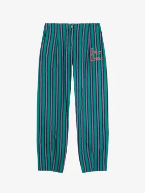 Multi striped pleated straight leg trouser