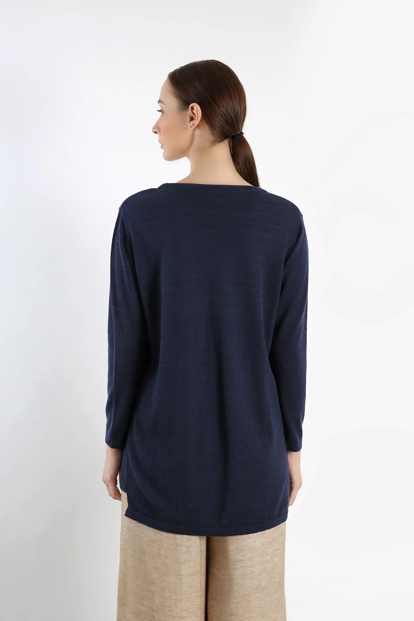 Navy crew-neckline Pure Cashmere tunic-fit Sweater