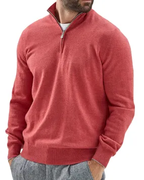 Pomegranate Quarter Zip Cashmere Sweater