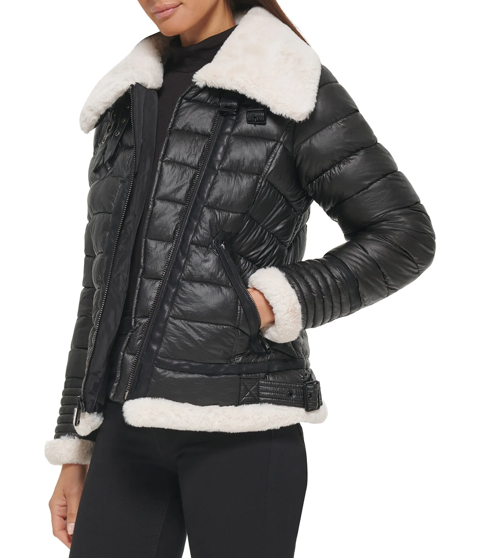 Puffer Jacket With Faux Fur Detail