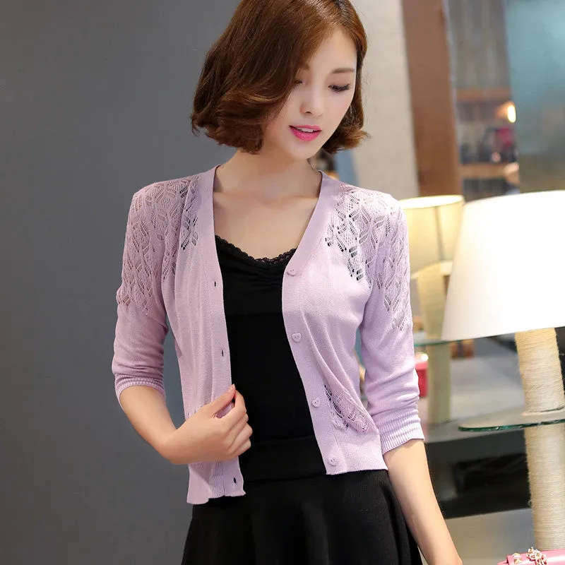 sweater, cardigan, thin coat, 2019 spring and summer wear, new short sweater, hollowed out and small shawl sunscreen.