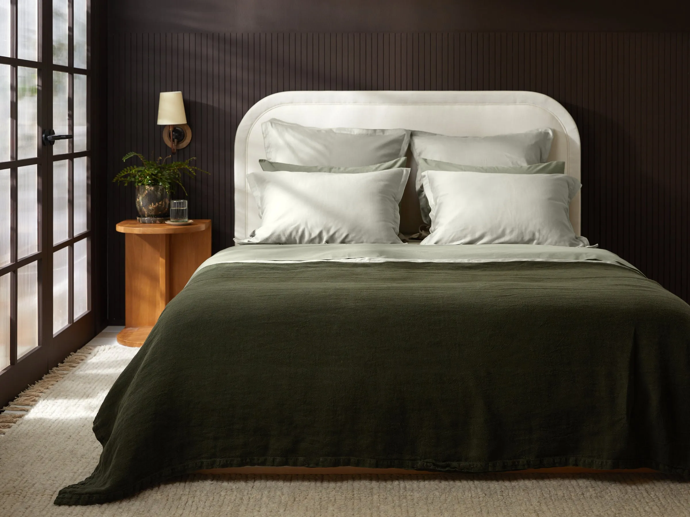 Vintage Linen Bed Blanket (Evergreen)