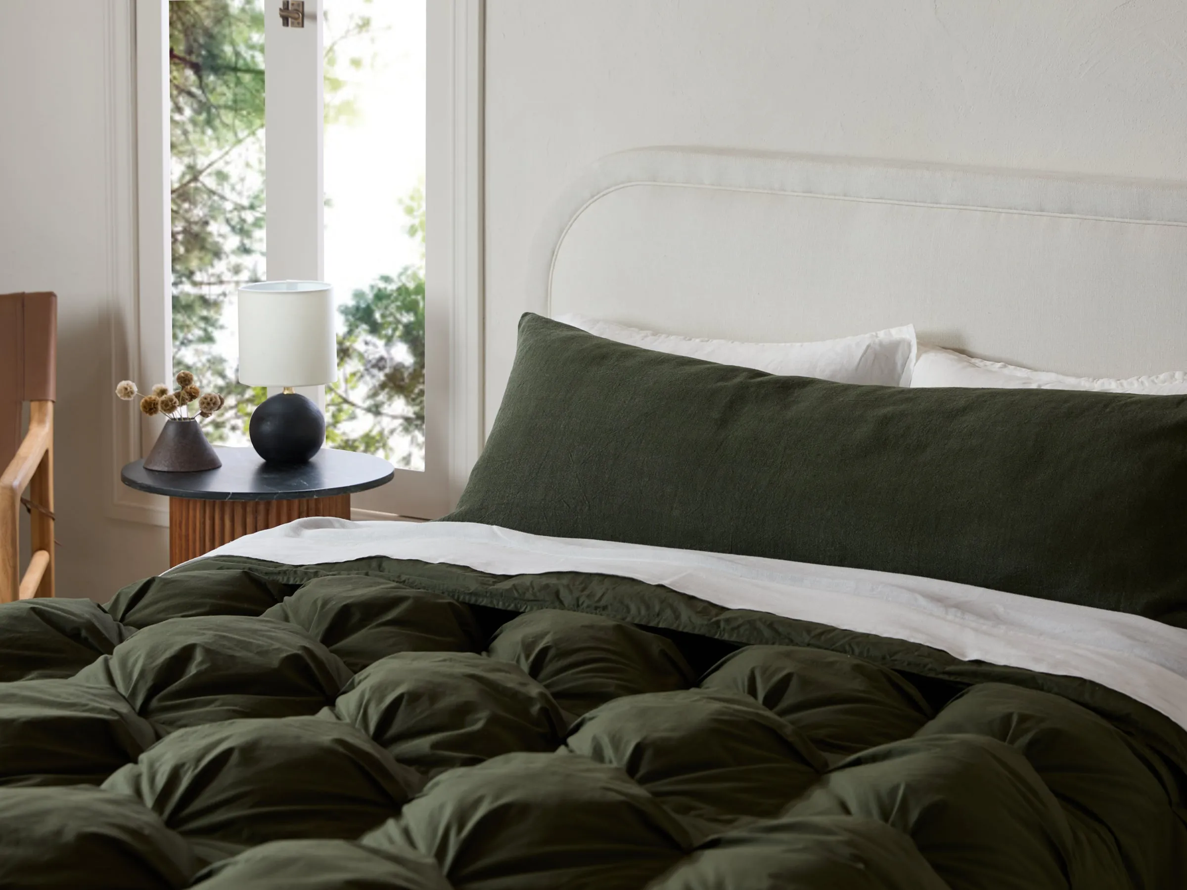 Vintage Linen Body Pillow Cover (Evergreen)