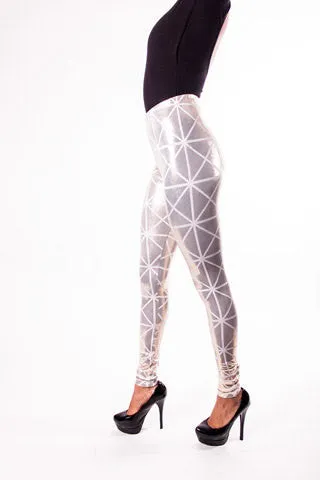 White Gold Disco Leggings (XS/Teen 12)